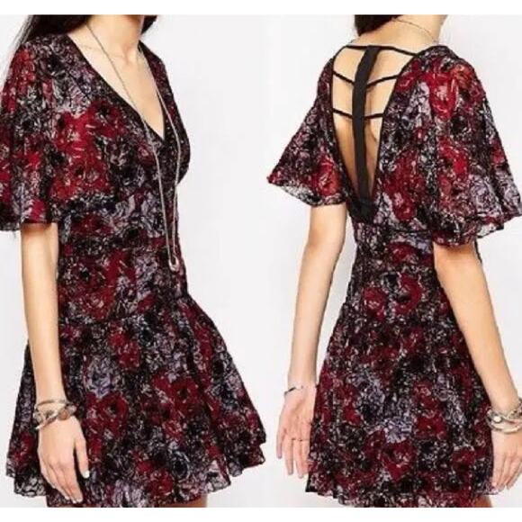 Free People Perfect Dream Mini Dress SZ 6 Velvet Burnout Whimsigoth Couquette - Picture 2 of 11